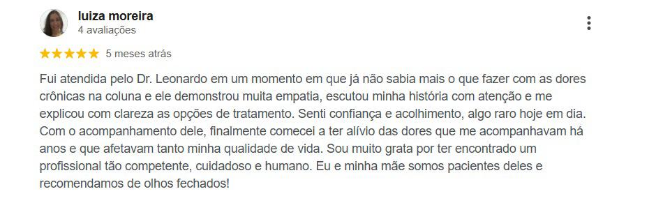 Avaliação 5 estrelas de Luiza Moreira no Google