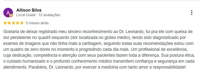 Avaliação 5 estrelas de Allison Silva no Google