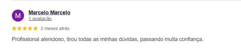 Avaliação 5 estrelas de Marcelo Marcelo no Google